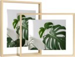 11x14 Floating Frames Set of 2, Double Plexiglass Picture Frame, Made of Solid Wood Display Any Size Photo up to 11x14, Wall Mount or Tabletop Standing, Natural Wood