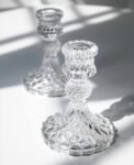 Taper Candle Holders Set of 2, Clear Glass Candlestick Holder Fit 0.8 Inch Candles, 4 Inch Tall Crystal Decorative Candle Stand Centerpiece for Table Wedding Dinning Party