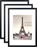 12x16 Picture Frame Black 3 Pcs in 1 set 12x16 Frame can Display 8.5x11 inch Picture with Mat or 12x16 inch Picture Without Mat on the Wall