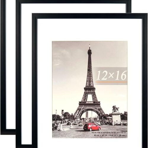 12x16 Picture Frame Black 3 Pcs in 1 set 12x16 Frame can Display 8.5x11 inch Picture with Mat or 12x16 inch Picture Without Mat on the Wall