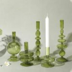 5 Pcs Glass Candlestick Holders Colorful Glass Taper Candle Stand Groovy Candlestick Wavy Boho Chic Clear Bases Holders Elegant Vase for Home Party Centerpiece(Green)