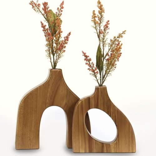 Wooden Vases for Decor Set of 2 - Small Decorative Wood Vase for Home Decor for Table, Centerpieces, & Living Room