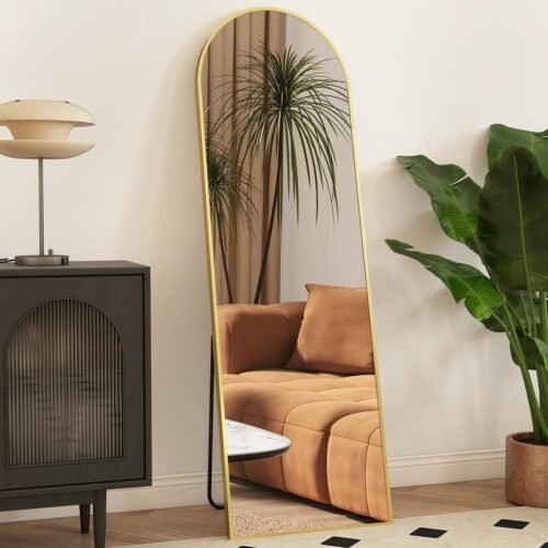 Full-length wall mirror with shatterproof glass; can be floor-standing, hung, or leaned against; aluminum alloy frame.