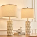 24" Modern Ceramic Table Lamp Set of 2 Bedroom Lamps, 3 Color Dimmable Bedside Lamps for Living Room Farmhouse Nightstand Lamp(Rotary-Cream White)